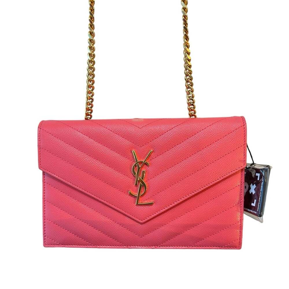 YSL Saint Laurent Grain De Poudre Matelasse Chevron Pink Leather Cross Body Bag